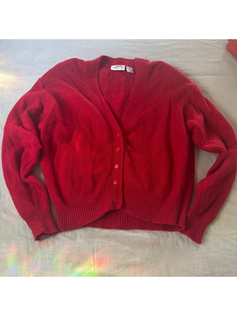 Nordstrom Point of View Vintage Wool Angora Rabbit Hair Red Cardigan Sweater XL